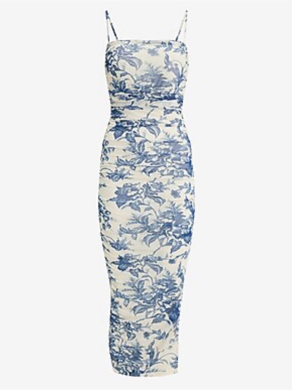 Body Contour Mesh Floral Ruched Side Slit Midi Dres - Express